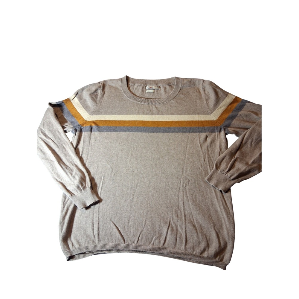 Faherty Mens Organic Cotton Striped Crewneck Sweater Tan XL